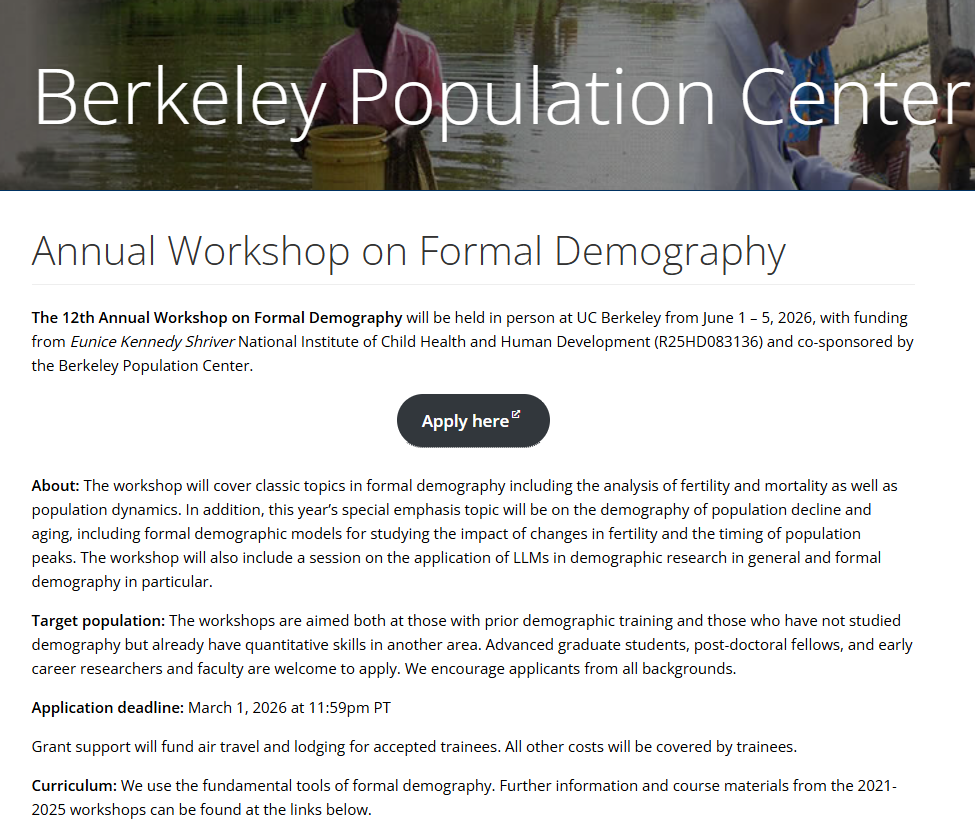 Application for Annual Workshop on Formal Demography