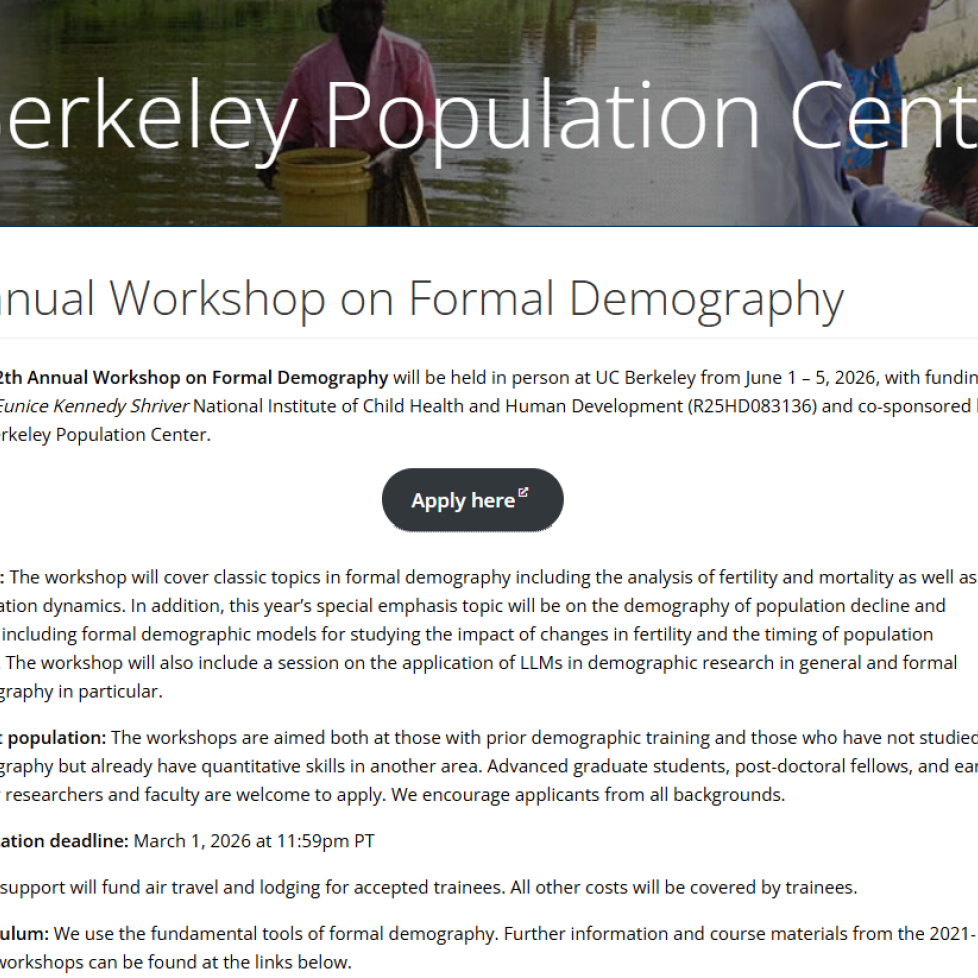 Application for Annual Workshop on Formal Demography